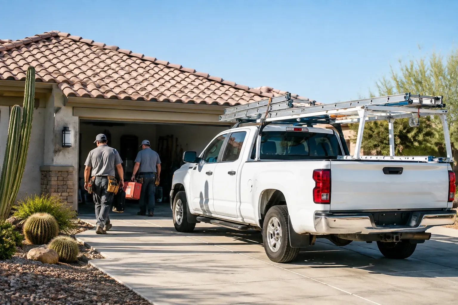 Elite Roofing and Remodeling crew on a residential job site in Gilbert, Arizona