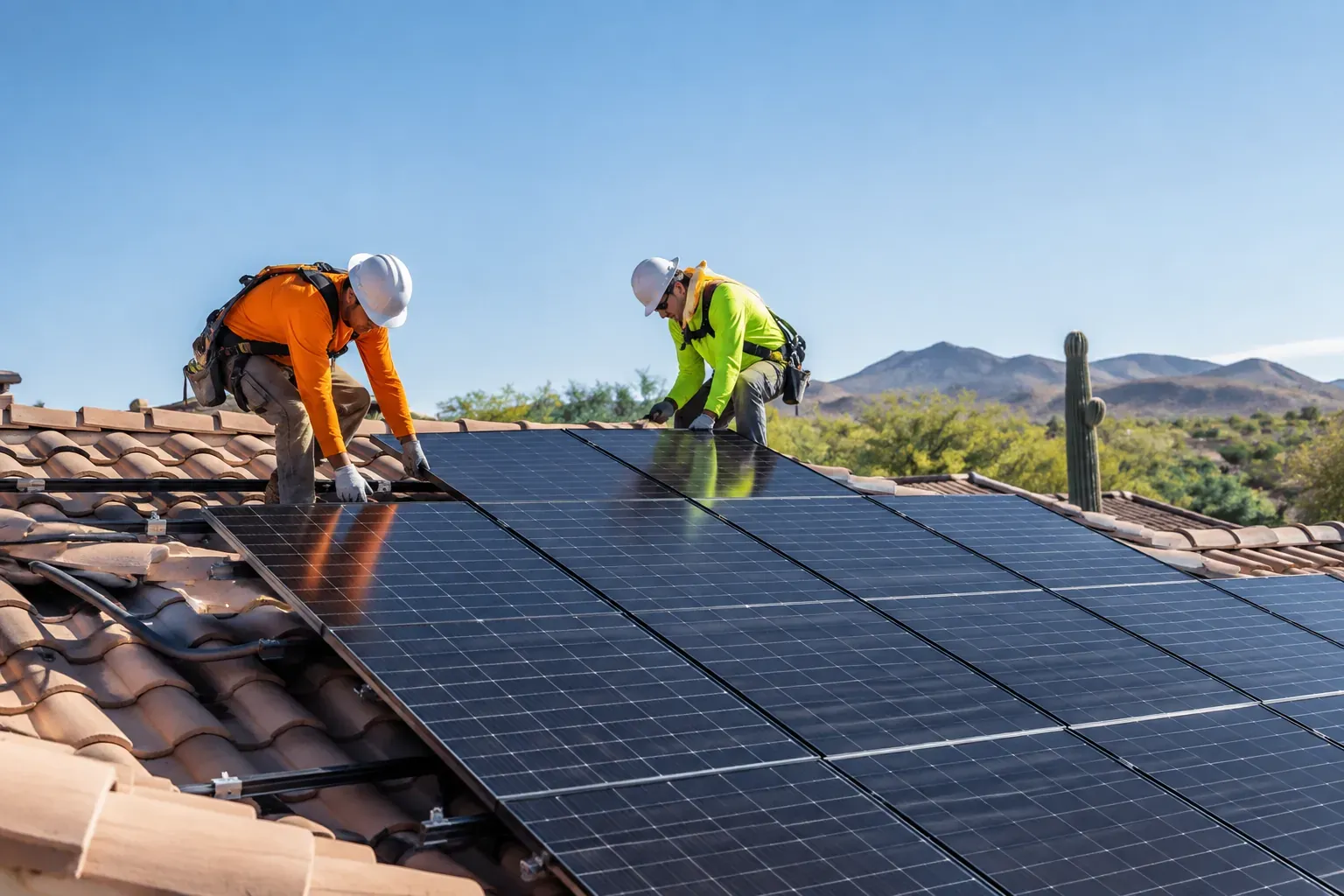 Solar panels installed on the tile roof of an Arizona home
