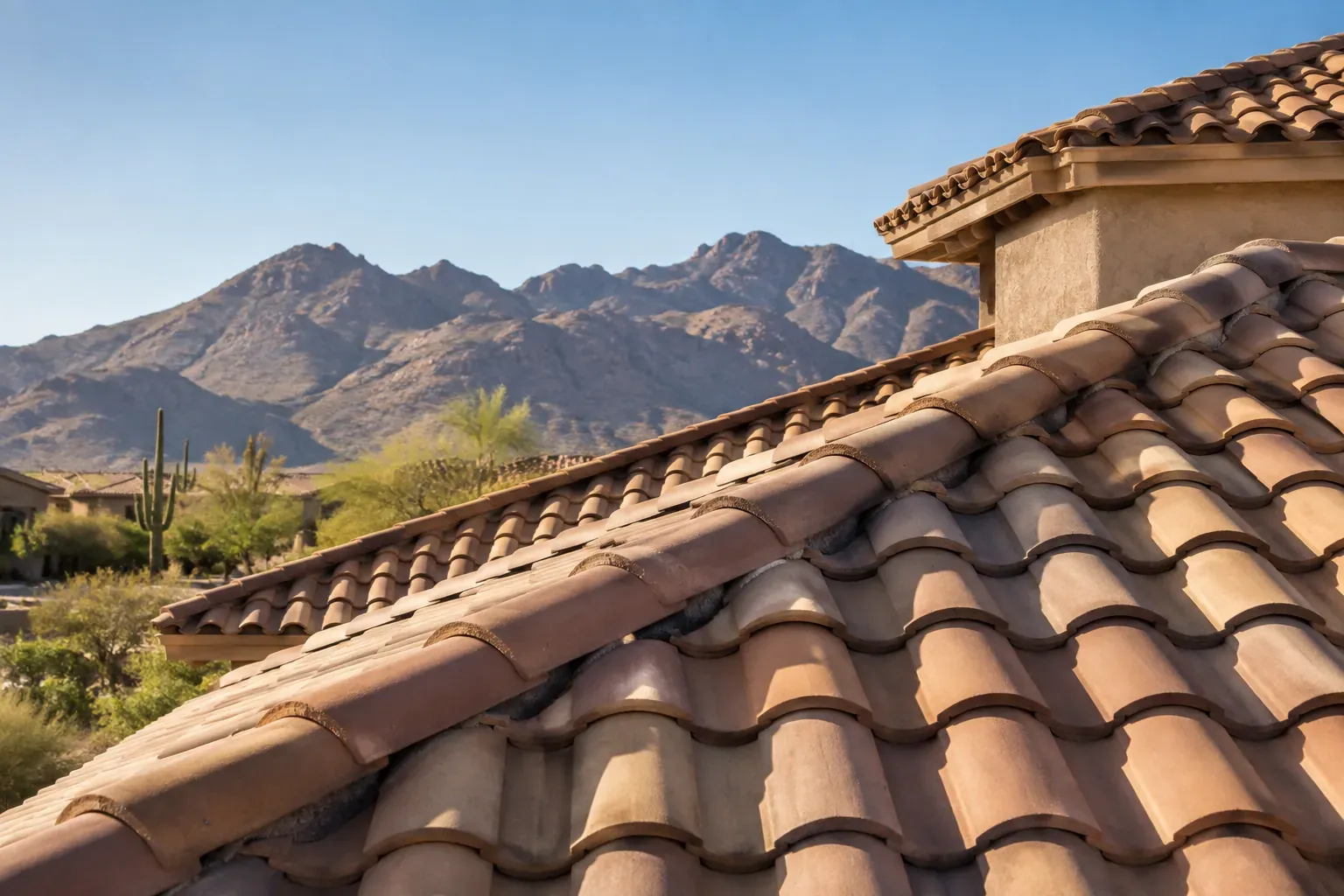 Terracotta tile roof on a Spanish-style Arizona home after tile repair